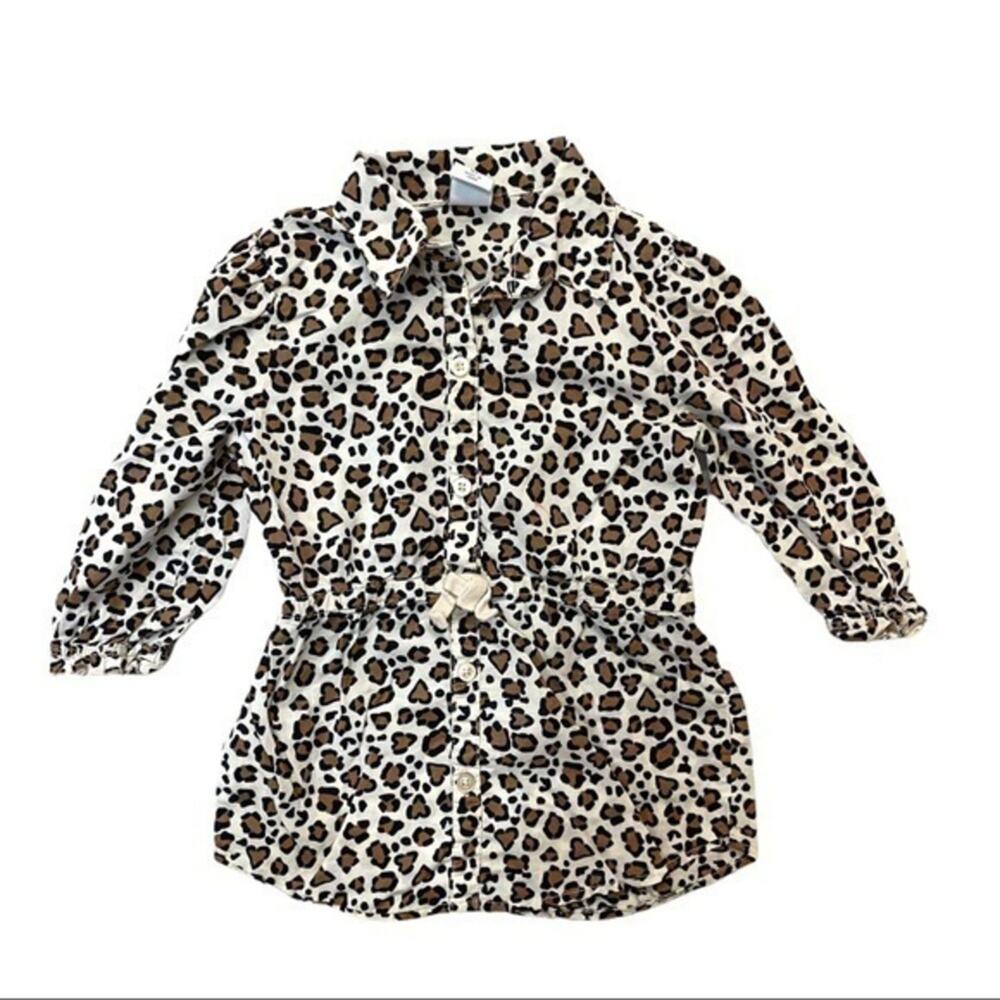 Leopard Print Button Down Ruched Blouse Top girls Size 4 shirt